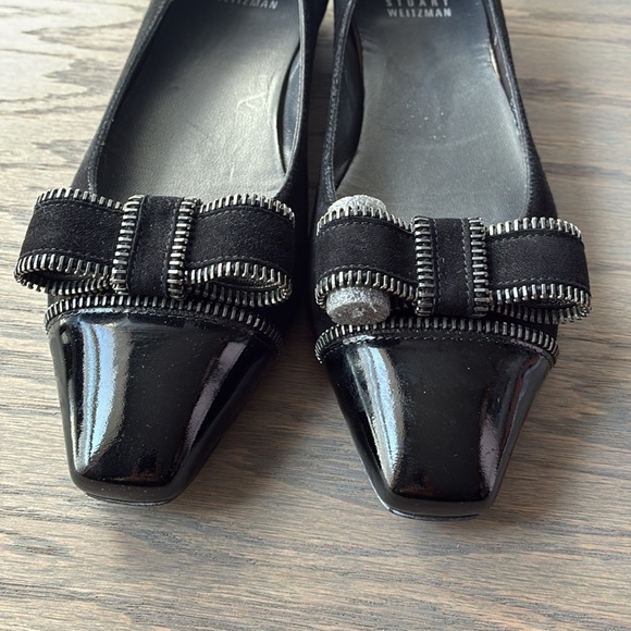 Stuart Weitzman Flats Black Suede Bow Slip On Square Toe size 6.5 - Picture 5 of 12